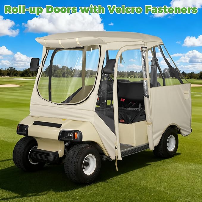10L0L 4 Passenger Golf Cart Enclosure for Club Car DS Short Roof, 600D Waterproof Golf Cart Rain Cover, Heavy Duty Driving Enclosure, Snowproof Windproof, with Clear PVC Windows & Tail Light Panel