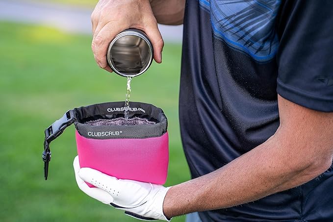 Club Scrub Golf Club and Golf Ball Cleaning Bag, Waterproof Clean Face Technology Liner, Detachable Clip, Machine Washable, Cleans Club Grooves, Dry Exterior (Neoprene or Microfiber Option Available)