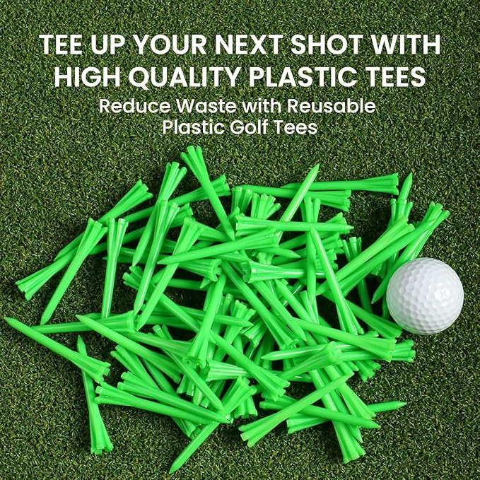 FINGER TEN Golf Tees Plastic Unbreakable Easy to Find Bulk Value 500 Count, 2 3/4 3 1/4 Inch Stable Tee Driving Range Reduce Friction, Green Red White USA Flag Practice