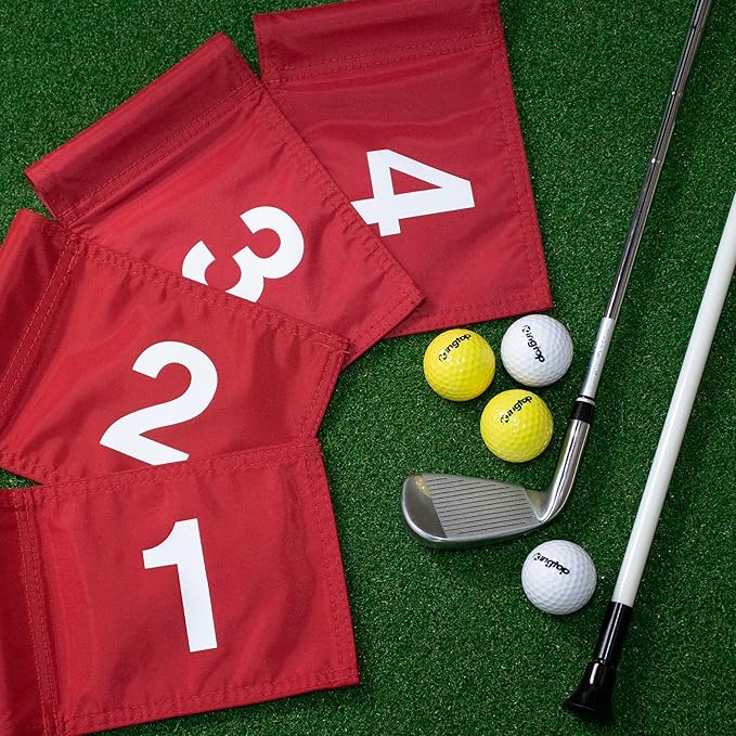 KINGTOP Numbered Golf Flag All 8x6 Inch – Upgraded Dual-Layer 420D Nylon, Double Sided Printing, Tube Inserted – Mini Practice Putting Green Flags for Yard