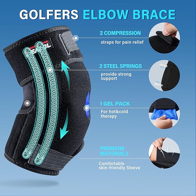 FEATOL Elbow Brace with Ice Pack for Tendonitis and Tennis Elbow-Pain Relief for Cubital Tunnel, Ulnar Nerve Entrapment, Bursitis-Reusable Ice Pack Brace for Men and Women, Medium