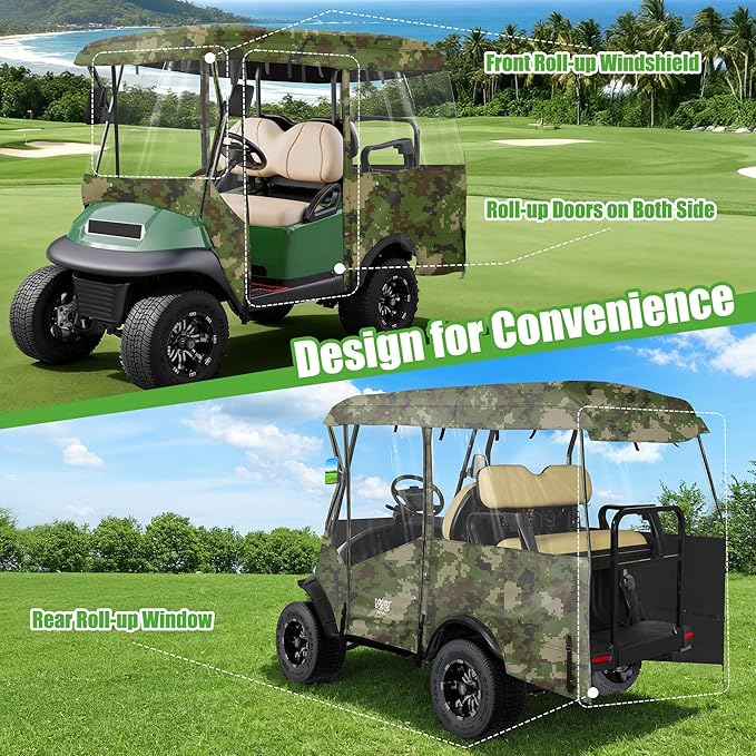 10L0L 4 Passenger Golf Cart Enclosure - 86" Roof Fit, Universal Golf Cart Cover for Yamaha Club Car EZGO,Waterproof 600D Rain Cover,Transparent Tail Light Panel,Foldable Door,4-Sided Clear Windows