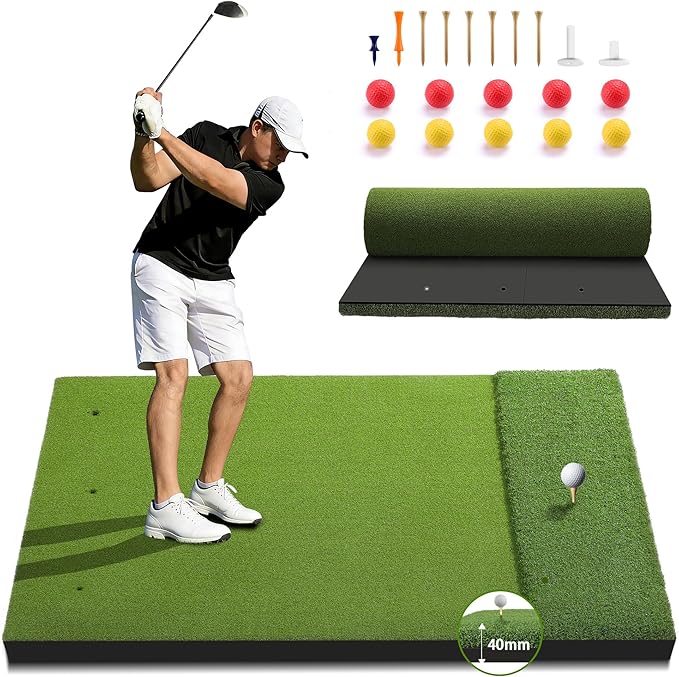 Fanshaw Premium Dual-Turf Golf Mat: 5x4ft Thickened for Backyard, Driving Range, Indoor & Outdoor Practice Hitting, Swing & Chipping, Ideal Gifts for Men Dad