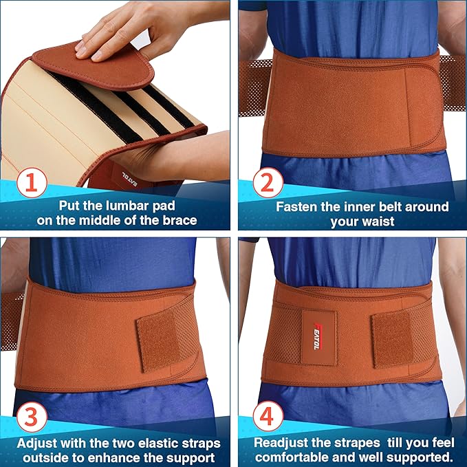 FEATOL Back Brace for Lower Back Pain, Breathable Back Support Belt for Women & Men with Lumbar Pad, Lumbar Support Belt for Heavy Lifting & Work, Scoliosis, Brown, L/XL (Circumference:29.8-38.6")