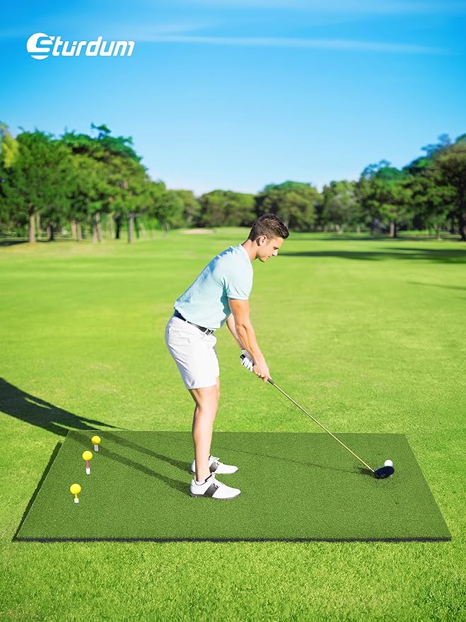 Golf Hitting Mat 5×4ft, Thickened 21/31mm Golf Practice Mat for Indoor Outdoor, Top-Notch Artificial Turf Driving Matt with 9 PU Balls+3 Rubber Tee+7 Tee