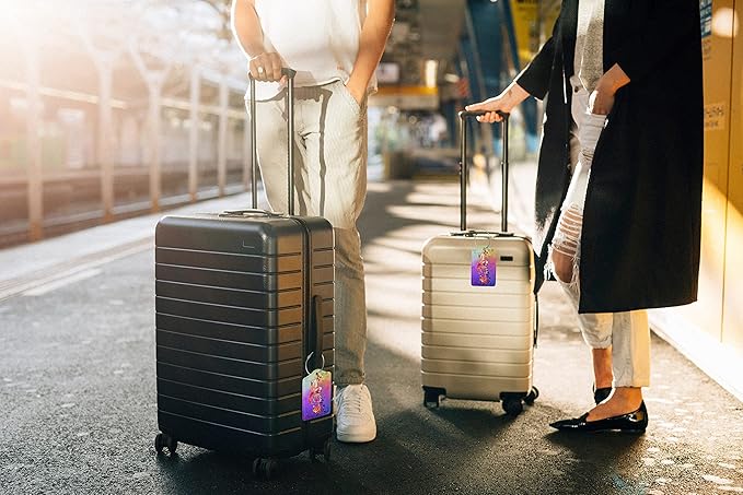 Purple Music 2 Pcs Luggage Tags, Suitcases & Travel Bag Tag Privacy Cover ID Name Label with Stainless Steel Loop Address Card Travel Bag Suitcase
