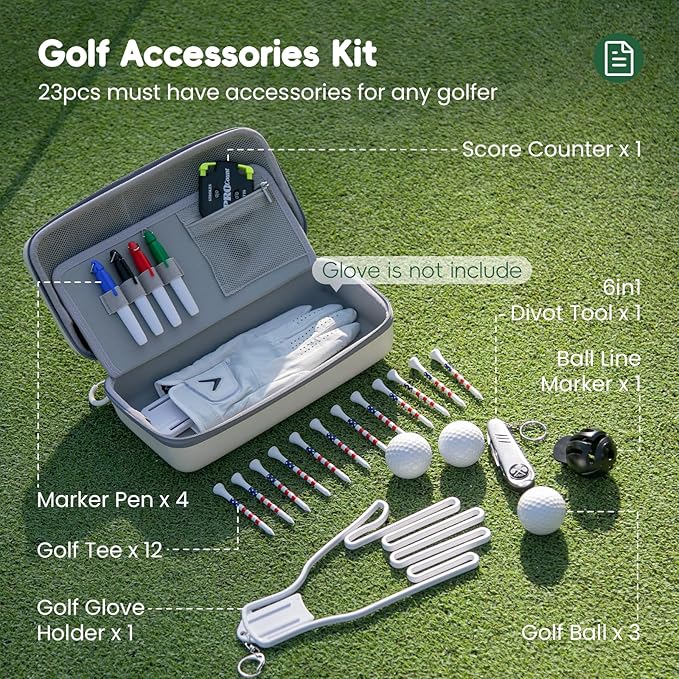 Golf Gifts for Golfers Men Women, 23Pcs Golf Accessories Kit Must Have Golf Balls Golf Tees Glove Holder Golf Ball Liner Pen Divot Repair Tool Score Counter, DIY Gift for Christmas Day Birthday