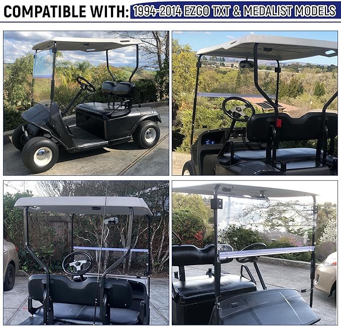 HECASA Clear Golf Cart Windshield Compatible with 1994-2014 EZGO TXT & Medalist Models Folding Down Windshield