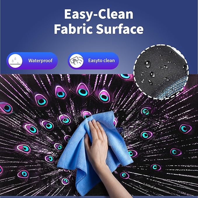 Extended XXL Gaming Mouse Pad with Stitched Edges 31.5 x 11.8 Inches - Gorgeous Purple Black Peacock, Smooth Cloth Surface Natural Anti-Slip Rubber Base Large Desk Mat for PC Office/Home