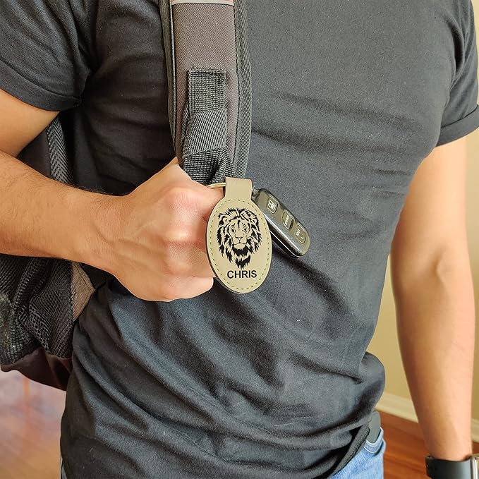 LaserGram Oval Keychain, Palm Trees, Personalized Engraving Included (Light Brown)