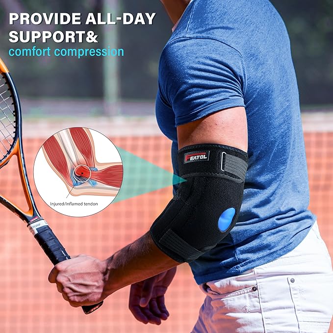 FEATOL Elbow Brace with Ice Pack for Tendonitis and Tennis Elbow-Pain Relief for Cubital Tunnel, Ulnar Nerve Entrapment, Bursitis-Reusable Ice Pack Brace for Men and Women, Medium
