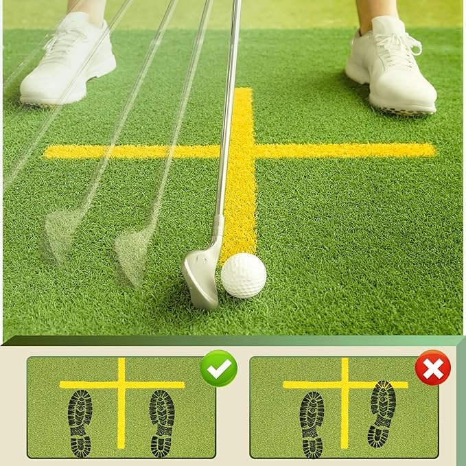 Golf Mat Indoor Outdoor with Stance Guide Cross-Line, 5x4ft & 6x4ft, 26mm & 31mm Thickness Green Turf Practice Mats for Hitting Training Swing, for Men, Dad, Husband & Golf Lovers