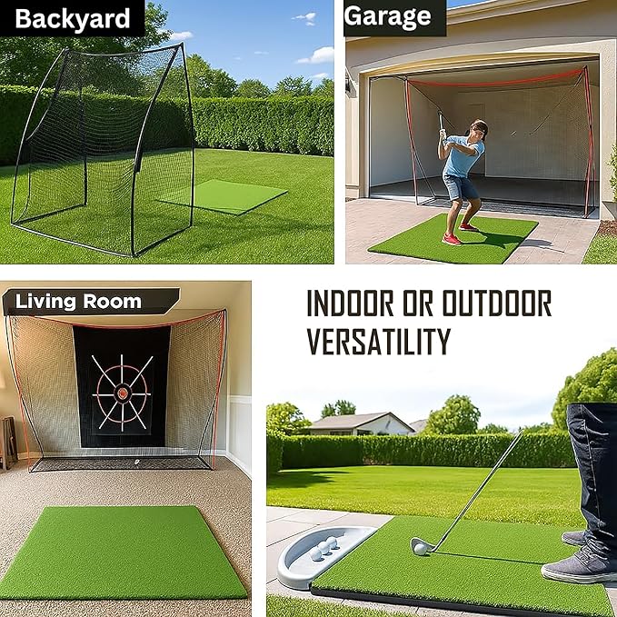 31mm Premium Golf Mat – 5x4ft Golf Hitting Mat with Ball Tray, 5 Balls & 9 Tees – Elite Artificial Turf for Chipping, Swing, Driving – Golf Mats Practice Outdoor/Indoor Training