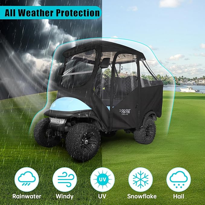 10L0L 4 Passenger Golf Cart Driving Enclosure for Club Car Precedent with Short Roof Up to 57", 4-Sided Clear Window 600D Rain Cover All Weather Windproof Waterproof-Black
