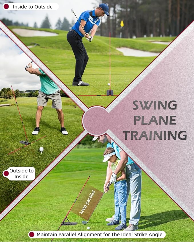 Golf Swing Training Aid, Golf Alignment Stick with Angle Plate/Holder Sets, Posture Corrector Golf Trainging Aid, Swing Plane Trainer for Aiming, Putting, Swing/Golf Practice Tools