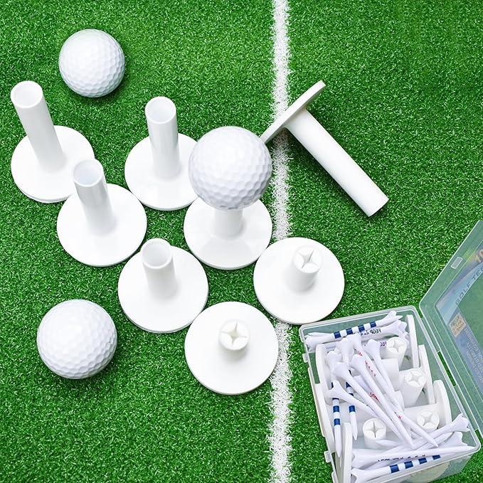 Rubber Golf Tees for Mats |Driving Range tee, Golf mat tees | Golf Accessories for Indoor & Outdoor Practice, 5 Sizes Rubber Tees & 20 Tall Plastic Golf Tees (32 Pcs)