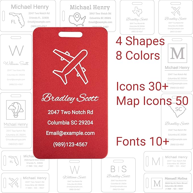 Personalized Luggage Tags for Suitcases Custom Metal Name Tags for Backpacks Bags Travel - Vertical (Green)