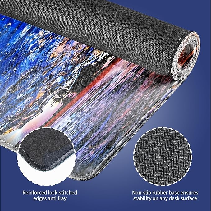 Wknoon. Extra Large Gaming Mouse Pad (31.5" x 11.8") with Durable Stitched Edges – Huge Ocean Wave Cave at Sunset Scene, Anti-Slip Rubber Base & Smooth Fabric Surface Extended XXL Desk Mat