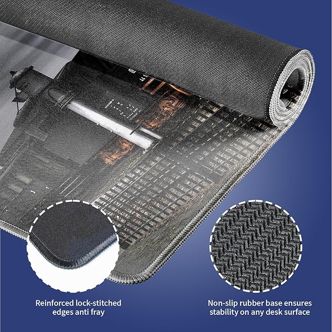 Wknoon. Extra Large Gaming Mouse Pad (31.5" x 11.8") with Durable Stitched Edges – Vintage Steam Locomotive Old Train at a Railway Station, Anti-Slip Base & Smooth Fabric Surface Extended XXL Desk Mat