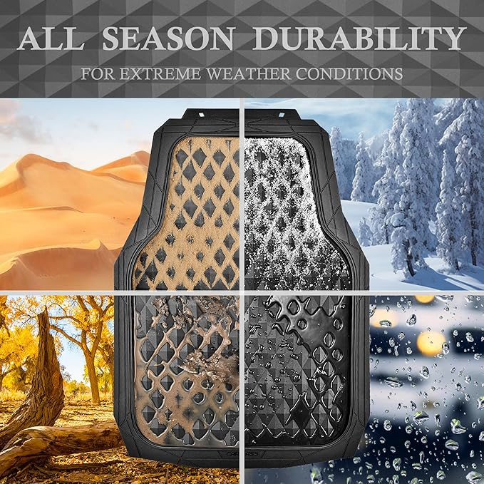 CAR PASS Heavy Duty Rubber Black Car Floor Mats & Cargo Liners, Deep Dish All-Weather Trunk Mats Durable Anti-Slip 3D Rhombus Waterproof Trim to Fit Liner Universal Fit Auto,Sedan,SUV,Truck, Black