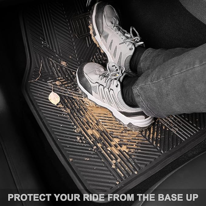 CAR PASS Universal Car Floor Mats & Cargo Liner Full Set, Waterproof Anti-Slip Rubber Trim to Fit Trunk Mats All Weather Protection Fit Car SUV Sedan Coupe Vehicle Automotive 5 Pieces, S-M Size Black