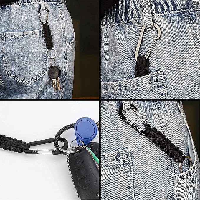 BRAVESHINE Paracord Keychain Carabiner Clip, D Ring Lanyard Hanger Stroller Hook for Water Bottle, Key, Backpacks, Men, Women