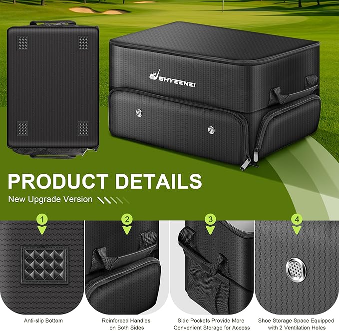 Golf Trunk Organizer, Improved Version 2-Layer Golf Storage Locker, with Ventilated Shoe Compartment, Waterproof & Eco-Friendly Golf Organizer for Car Trunk, Travel, and Daily Use
