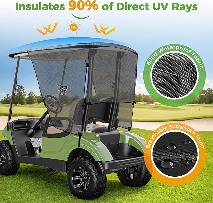 10L0L 2 Passenger Golf Cart Sun Shade Cover for Yamaha G29 Drive2 - Foldable UV-Resistant Cover with Heat Reflective Layer - Black