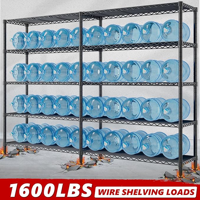 REIBII 70" W Storage Shelves Heavy Duty Load 1600LBS, Metal Shelving 5-Tier Wire Shelving Unit Metal Shelves for Storage Adjustable Shelving Rack for Pantry Kitchen 70" W*15.8" D*72.4" H, 2 Pack