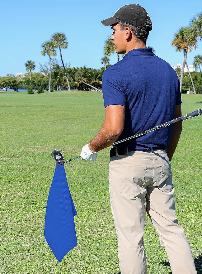 Magnetic Golf Towels for Golf Bags with Clip & Ultra Strong Magnet - Waffle Weave Microfiber Towel for Secure Hold on Bags & Carts - Ideal Club Cleaner & Accessories - Bright Blue