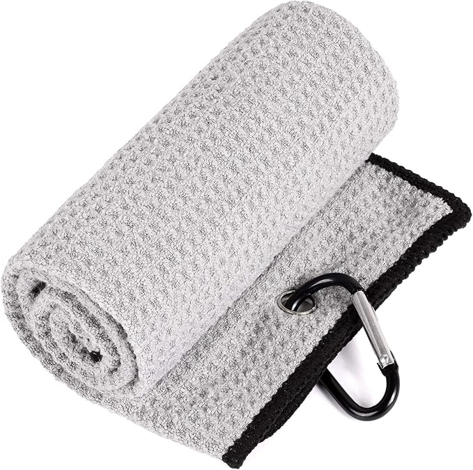 Mile High Life Microfiber Waffle Pattern Golf Towel | Club Groove Cleaner Brush | Foldable Divot Tool with Magnetic Ball Marker (Gray Towel/Brush/Fish Divot)