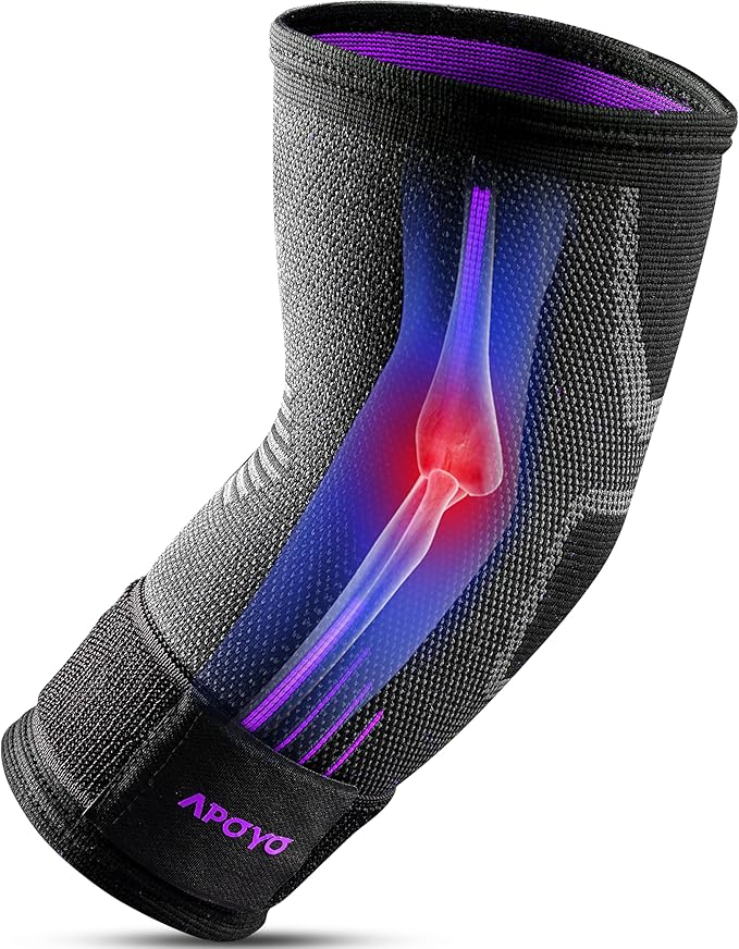 APOYO Elbow Brace for Tendonitis and Tennis Elbow, Elbow Compression Sleeve, Elbow Brace for Women and Men w/ Adjustable Strap for Tennis Elbow Relief, Weightlifting, Arthritis, Workouts, Reduce Joint Pain During Fitness Activity (Purple, X-Large)