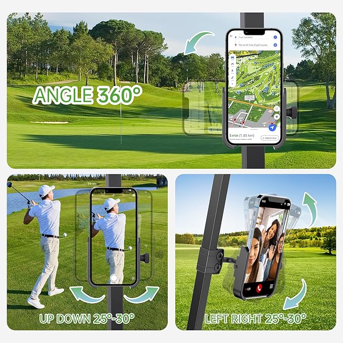 Phone Mount for Yamaha, EZGO, Club Car, 360-Degree Rotatable Universal Golf Cart Phone Holder Compatible with Most Smartphones - No Drilling
