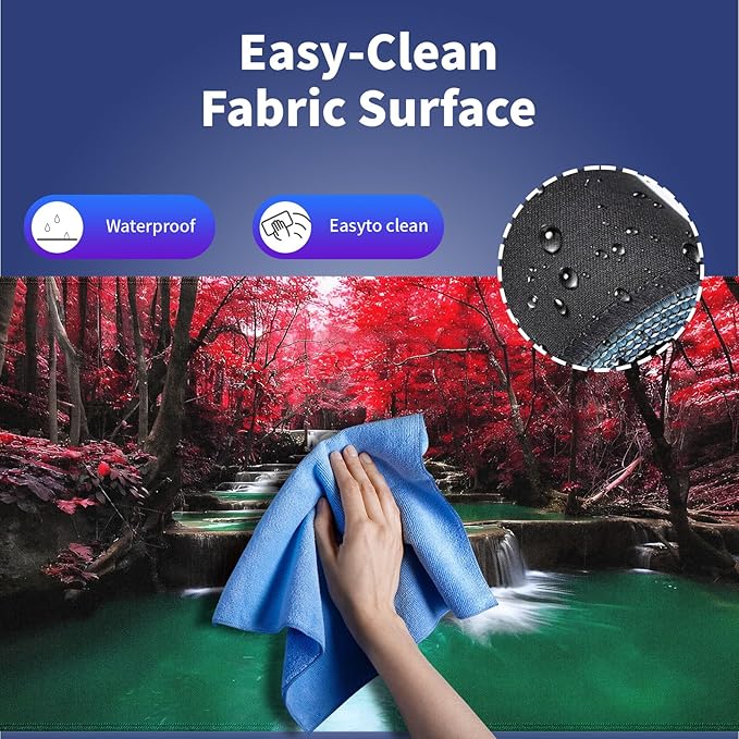 Wknoon. Extra Large Gaming & Office Mouse Pad (31.5" x 11.8") – Enchanted Waterfall in a Vibrant Red Forest, XXL Desk Mat with Durable Stitched Edges & Anti-Slip Base & Smooth Fabric Surface