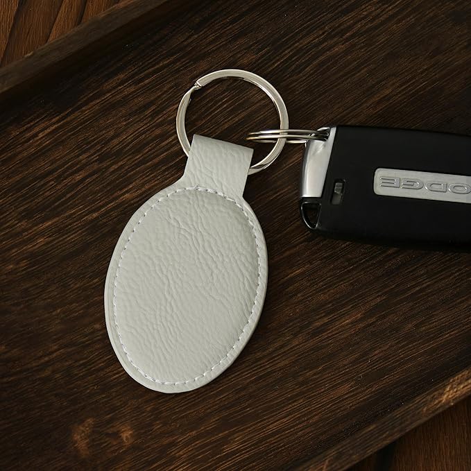 LaserGram Oval Keychain, Palm Trees, Personalized Engraving Included (White with Silver)