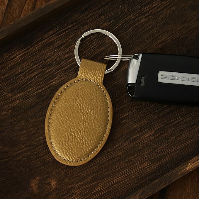 LaserGram Oval Keychain, Palm Trees, Personalized Engraving Included (Gold)