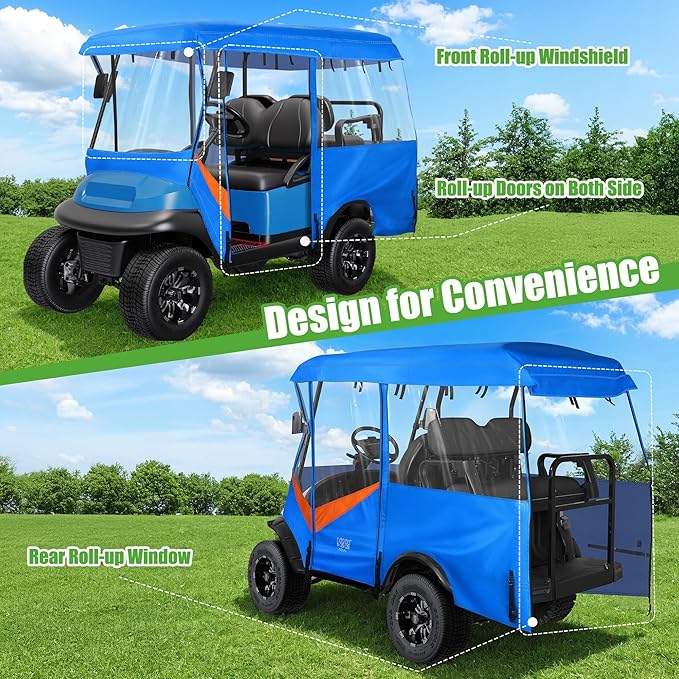 10L0L 4 Passenger Golf Cart Enclosure - 86" Roof Fit, Universal Golf Cart Cover for Yamaha Club Car EZGO,Waterproof 600D Rain Cover,Transparent Tail Light Panel,Foldable Door,4-Sided Clear Windows