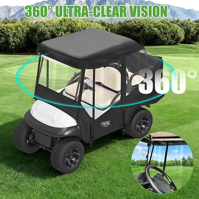 10L0L Golf Cart Enclosure 4 Passenger for EZGO TXT & Club Car Precedent DS Tempo Onward, 57" Short Roof Waterproof Windproof Rain Cover with Heavy-Duty 600D Fabric & Clear Windows Roll-up Door