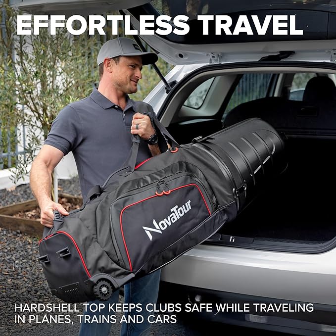 Golf Travel Bag for Airlines: Hard Case Top, Waterproof Zippers, 1680D Oxford Fabric, Built-in TSA Lock, Oversized Tank Wheels, Lightweight, Easy to Maneuver – Maximum Club Protection