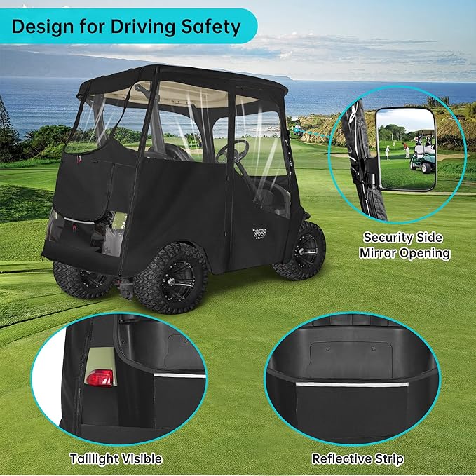 10L0L 2 Passenger Golf Cart Driving Enclosure for Club Car Precedent/Onward/Tempo, 4-Sided Clear Window 600D Rain Cover All Weather Windproof Waterproof