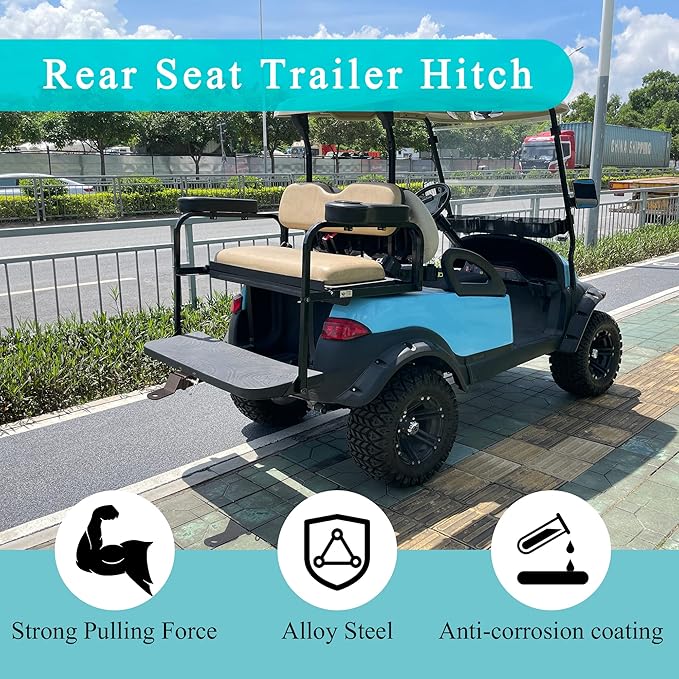 Golf Cart Trailer Hitch Deluxe Kit, Backseat Footrest with 2in Receiver High-Strength Universal Fit for Yamaha Club Car EZGO