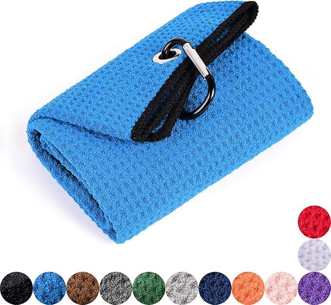 Mile High Life Microfiber Waffle Pattern Golf Towel | Club Groove Cleaner Brush | Foldable Divot Tool with Magnetic Ball Marker (Blue Towel/Brush/Curve Divot)