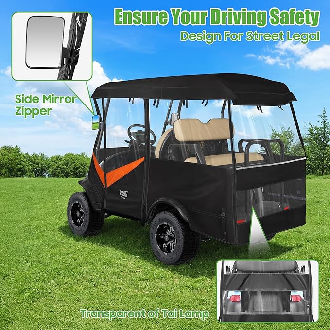 10L0L 4 Passenger Golf Cart Enclosure - 86" Roof Fit, Universal Golf Cart Cover for Yamaha Club Car EZGO,Waterproof 600D Rain Cover,Transparent Tail Light Panel,Foldable Door,4-Sided Clear Windows
