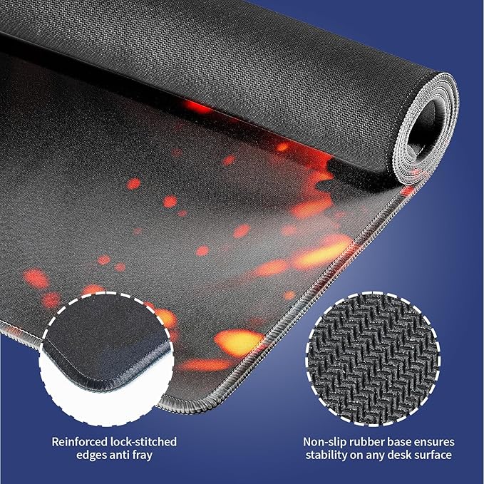 Extended XXL Gaming Mouse Pad with Stitched Edges for PC Home & Office 31.5 x 11.8 inches - Abstract Dragon of Flames and Shadows Design, Smooth Fabric Surface Anti-Slip Rubber Base Large Desk Mat