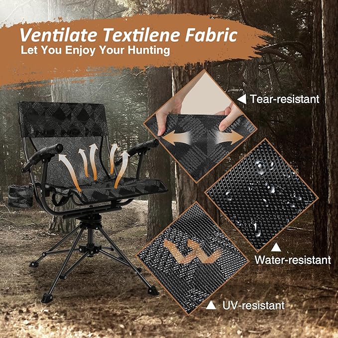 REDCAMP 360° Swivel Hunting Chairs for Ground Blinds, Portable Folding Camping Chairs for Adults Hunting Seats with Hard Arms for Fishing Camping, Black