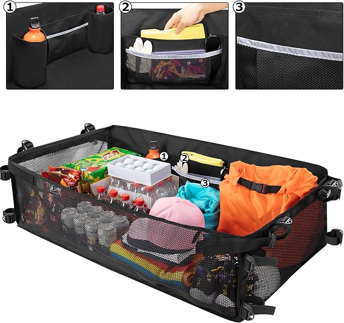 Golf Cart Cargo Mesh Organizer Compatible with Yamaha, Club Car, EZGO, Golf Cart Storage Net with Adjustable Buckle Strap