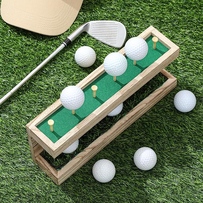 Menkxi Rustic Wood Golf Ball Holder 12.5 x 3 Inch Wall Mounted Vintage Display Stand Floating Shelf with Golf Tees for Christmas Storage Party Decor Supplies