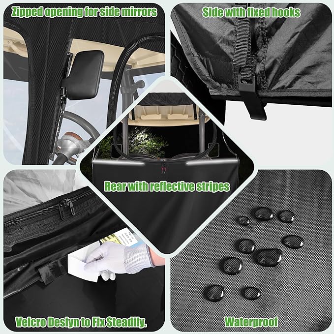 10L0L Golf Cart Driving Enclosures 2 Passenger for Club Car DS & Precedent, 4-Sided Clear Window and Oxford Cloth, Snow Golf Cart Rain Covers All Weather Waterproof Windproof