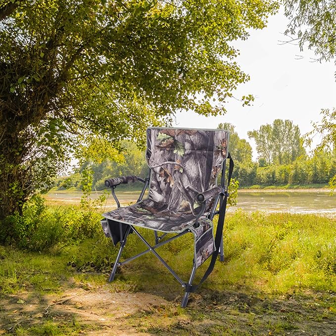 REDCAMP Oversized Hunting Chairs for Blinds, Portable Folding Camo Camping Chairs for Adults Hunting Seats with Hard Arms for Outside Outdoor, Camouflage