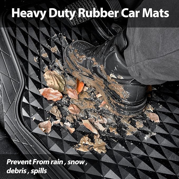 CAR PASS 3 Row Heavy Duty Rubber Car Mats, Deep-Dish All-Weather for 7 Seats 8 Seater 2nd & 3rd Floor Mats Waterproof Universal Trim Fit Liner Van,SUV,7 Passengers Vehicle,Automotive 3D Rhombus Black